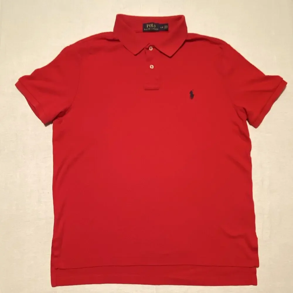 Polo Ralph Lauren Red Solid Cotton Polo Shirt Men’s L Short Sleeve